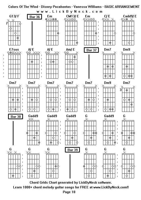 Chord Grids Chart of chord melody fingerstyle guitar song-Colors Of The Wind - Disney Pocahontas - Vanessa Williams - BASIC ARRANGEMENT,generated by LickByNeck software.